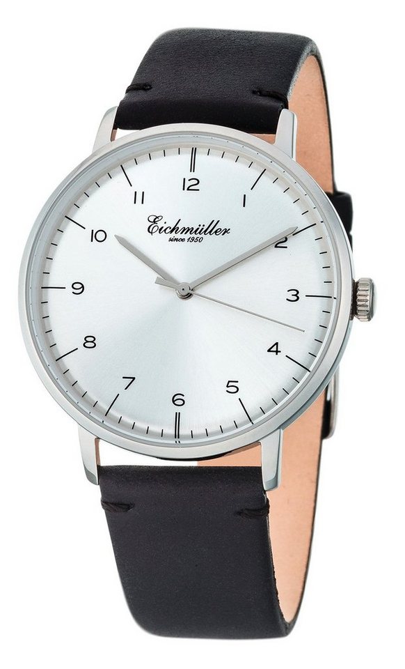 Eichmüller Quarzuhr Herrenuhr 3033-02 Schwarz Silberfarben Lederband 41 mm von Eichmüller