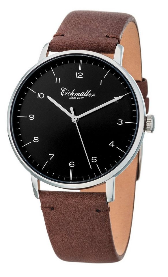 Eichmüller Quarzuhr Herrenuhr 3033-03 Braun Schwarz Lederband 41 mm von Eichmüller