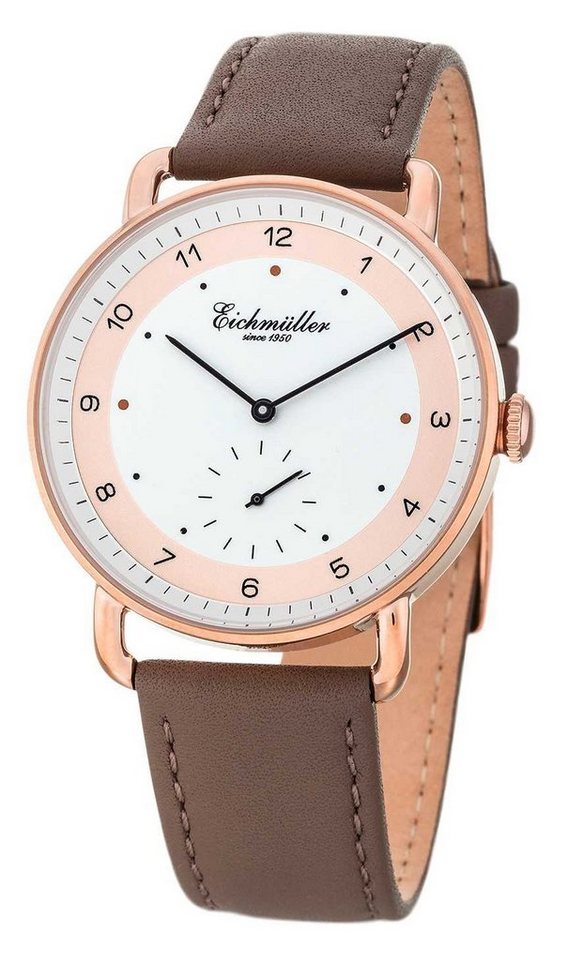 Eichmüller Quarzuhr Herrenuhr 3035-01 Slim-Gehäuse beige/rose Lederband 40 mm von Eichmüller