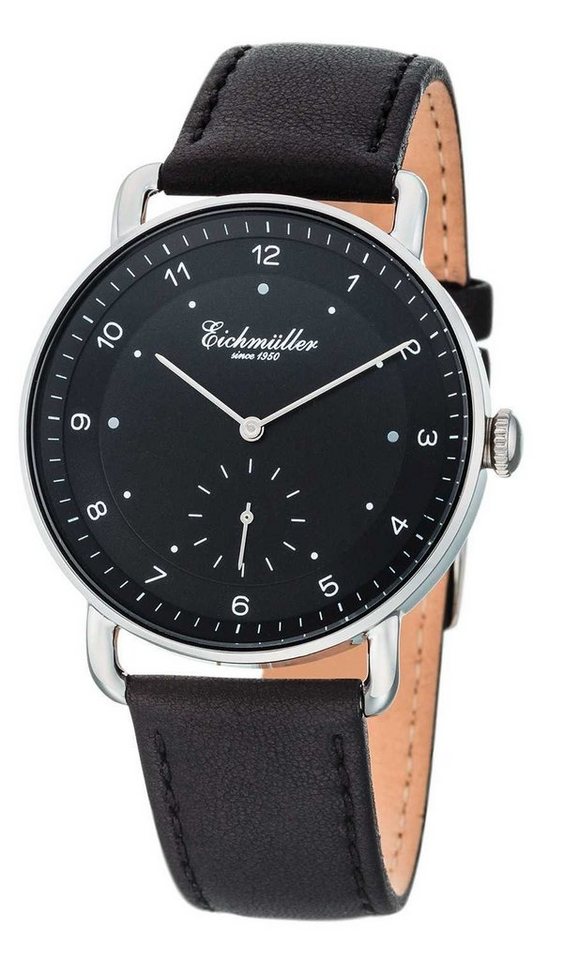 Eichmüller Quarzuhr Herrenuhr Schwarz Lederband 40 mm – Elegante 3035-02, Armbanduhr für Männer mit klassischem Design von Eichmüller