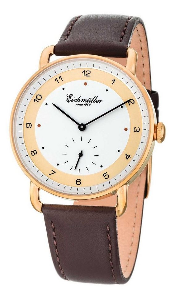 Eichmüller Quarzuhr Herrenuhr 3035-03 Slim-Gehäuse braun/goldfarben Lederband 40 mm von Eichmüller