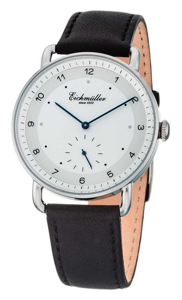 Eichmüller Quarzuhr Herrenuhr 3035-04 Slim-Gehäuse silberfarben Lederband 40 mm von Eichmüller