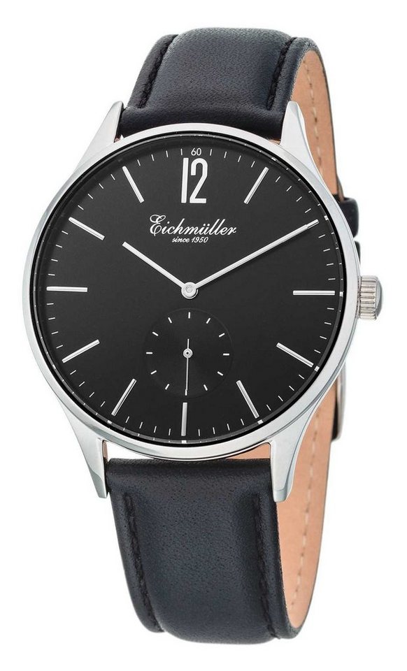 Eichmüller Quarzuhr Herrenuhr Schwarz mit Lederband 41 mm – Elegante 3036-01, Armbanduhr für Herren mit zeitlosem Design und präziser Zeitmessung von Eichmüller