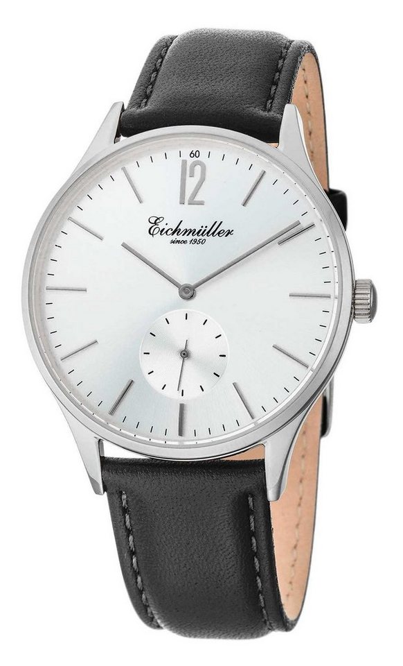 Eichmüller Quarzuhr Herrenuhr Sonnenschliff Silbern Lederband Schwarz 41 mm 3036-04, – Präzise Armbanduhr für Herren im eleganten Design von Eichmüller
