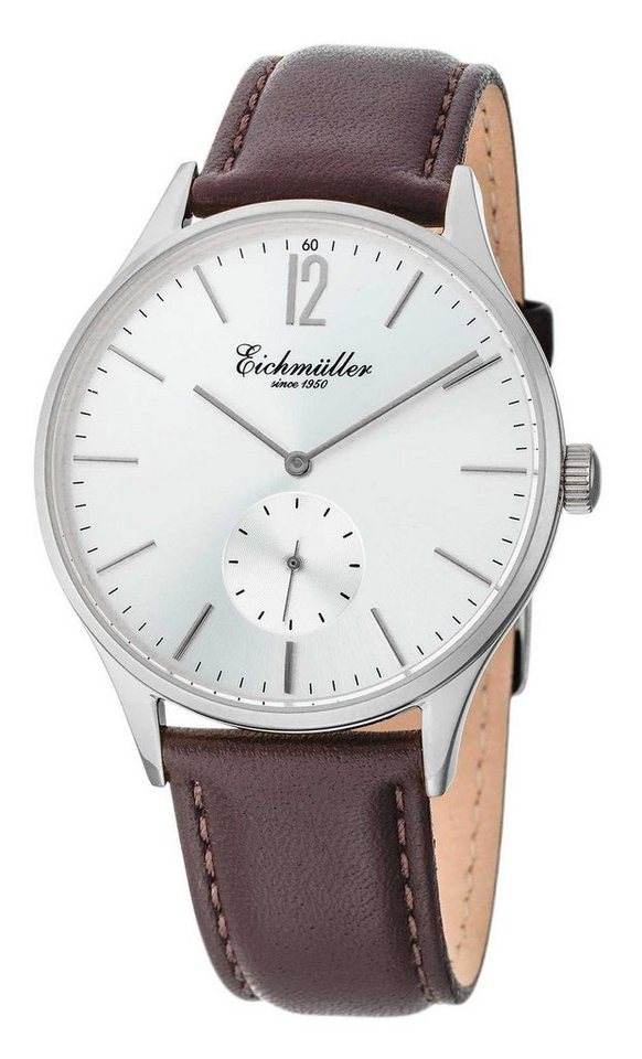 Eichmüller Quarzuhr Herrenuhr Sonnenschliff Silbern Lederband Braun 41 mm 3036-07, – Stilvolle Armbanduhr für Herren mit edlem Design von Eichmüller