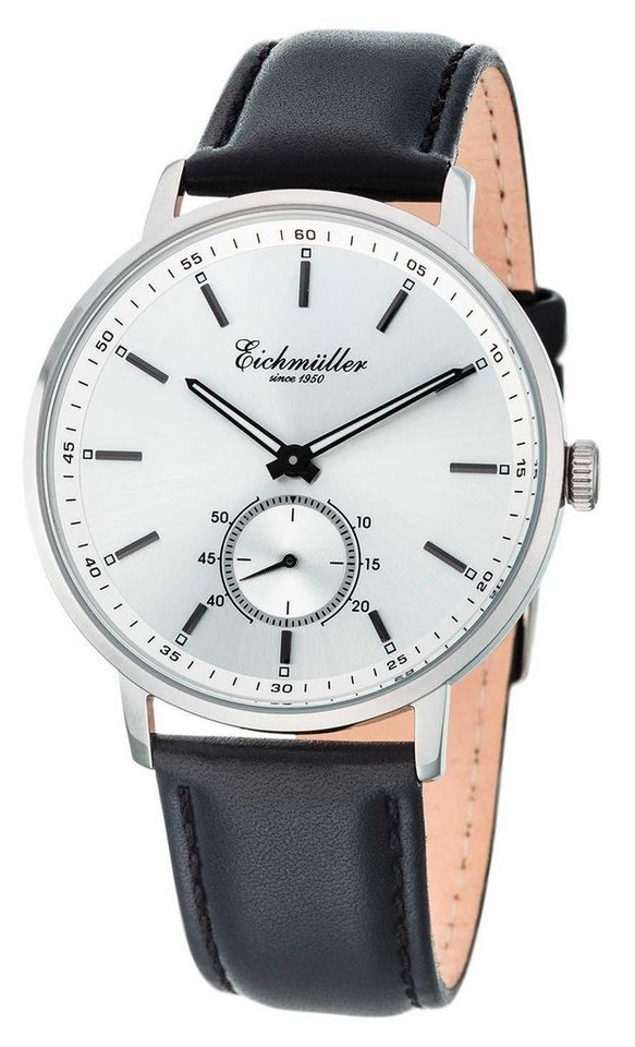 Eichmüller Quarzuhr Herren Slim-Gehäuse 41 mm Silbernes Zifferblatt 3038-03, Schwarzes Lederarmband, Stilvolle Armbanduhr für Alltag und Business von Eichmüller
