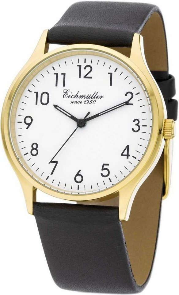 Eichmüller Quarzuhr Herrenuhr 3050-03 braun/goldfarben Lederband 38 mm von Eichmüller