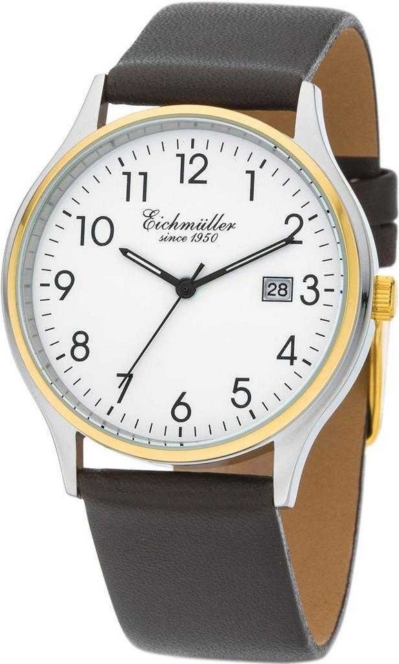 Eichmüller Quarzuhr Herrenuhr 3051-05 Bicolor Lederband Braun 38 mm von Eichmüller