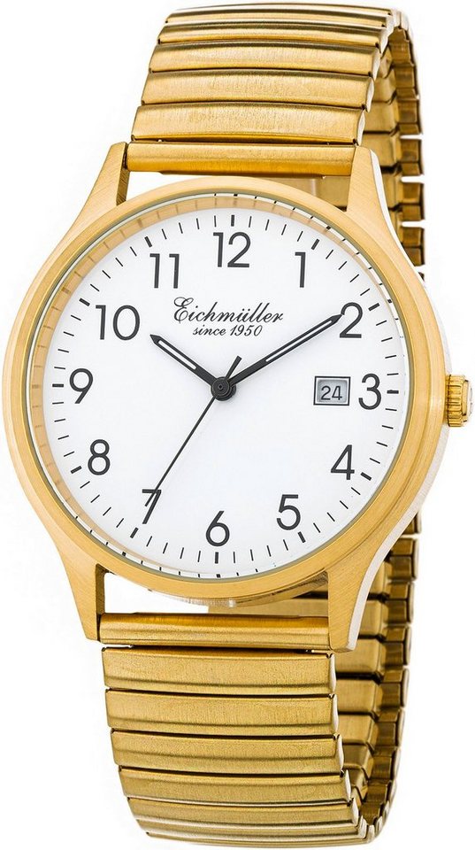 Eichmüller Quarzuhr Herrenuhr 3052-04 Weiss Zugband IP-vergoldet Matt 38 mm von Eichmüller