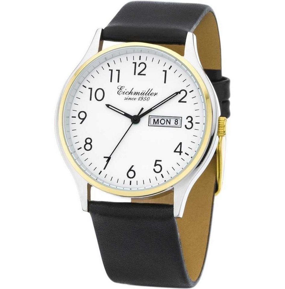 Eichmüller Quarzuhr Herrenuhr 3053-03 bicolor-weiss Lederband 38 mm von Eichmüller