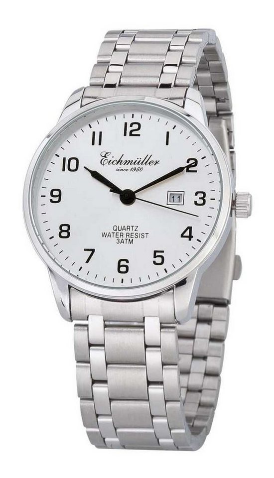 Eichmüller Quarzuhr Herrenuhr 7030-01 silberfarben/weiss Metallband 40 mm von Eichmüller