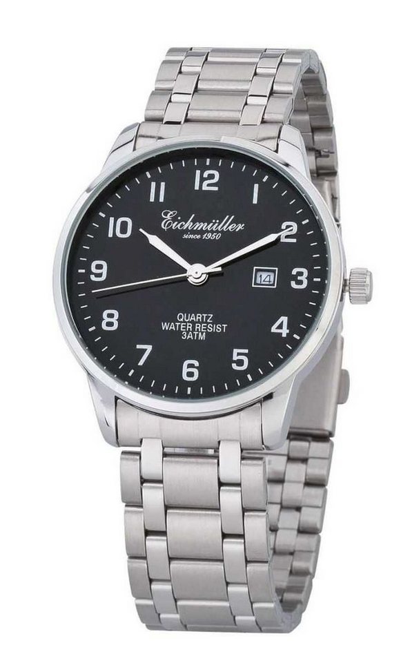 Eichmüller Quarzuhr Herrenuhr 7030-02 silberfarben/schwarz Metallband 40 mm von Eichmüller