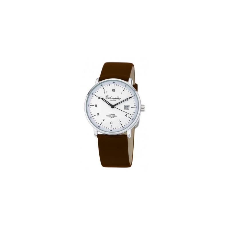 Eichmüller Quarzuhr Herrenuhr 7080-02 Weiss Lederband Braun 37 mm von Eichmüller