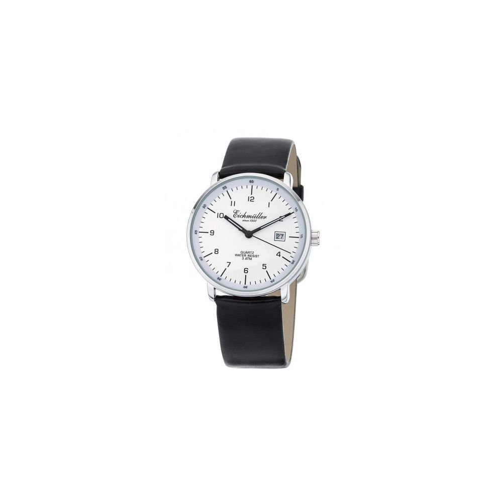 Eichmüller Quarzuhr Herrenuhr 7080-03 Weiss Lederband Schwarz 37 mm von Eichmüller