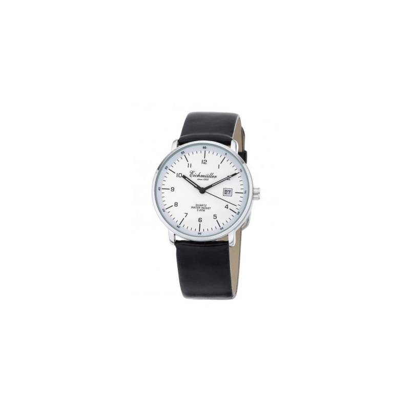 Eichmüller Quarzuhr Herrenuhr 7080-03 Weiss Lederband Schwarz 37 mm von Eichmüller