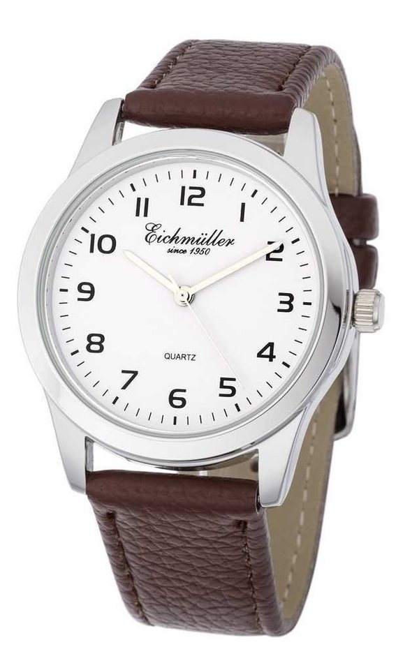 Eichmüller Quarzuhr Herrenuhr RE1000 weiss-braun Lederband 39 mm von Eichmüller