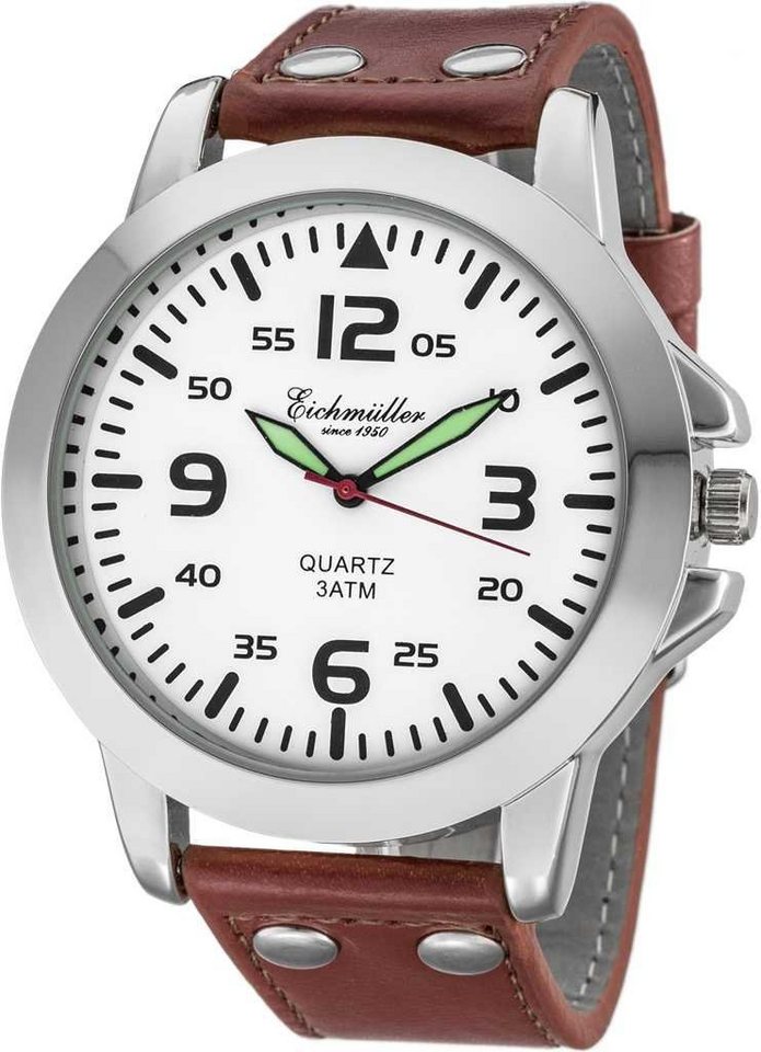 Eichmüller Quarzuhr Herrenuhr RE1007 weiss-braun Lederband 45 mm von Eichmüller