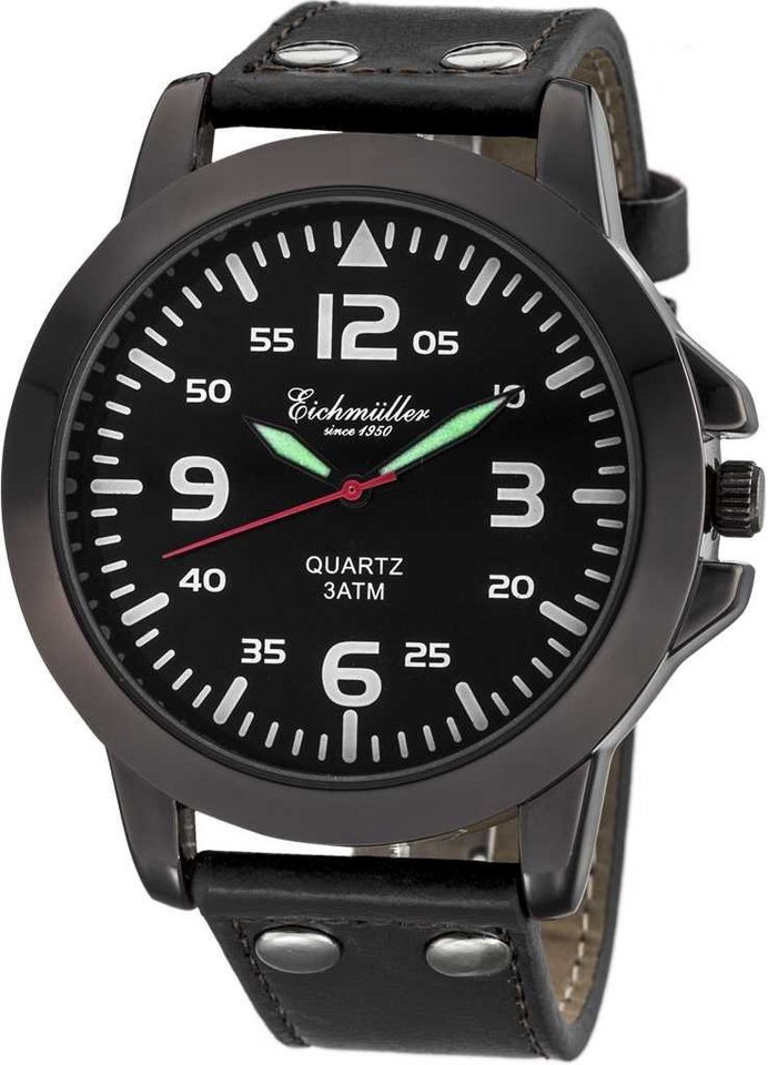 Eichmüller Quarzuhr Herren Armbanduhr, Schwarz, Lederband, 45 mm RE1008 von Eichmüller
