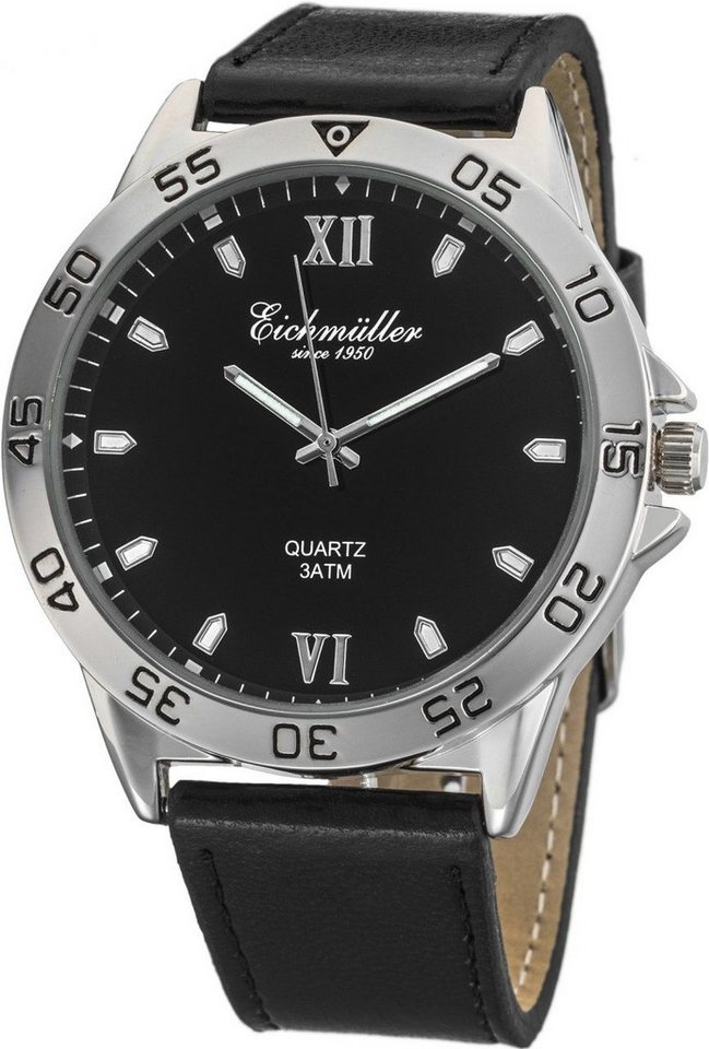 Eichmüller Quarzuhr Herrenuhr RE1040 Schwarz PU-Armband 44 mm von Eichmüller