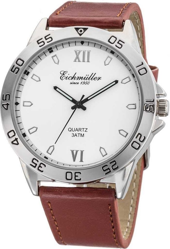 Eichmüller Quarzuhr Herrenuhr RE1041 silberfarben-weiss-braun 44 mm von Eichmüller