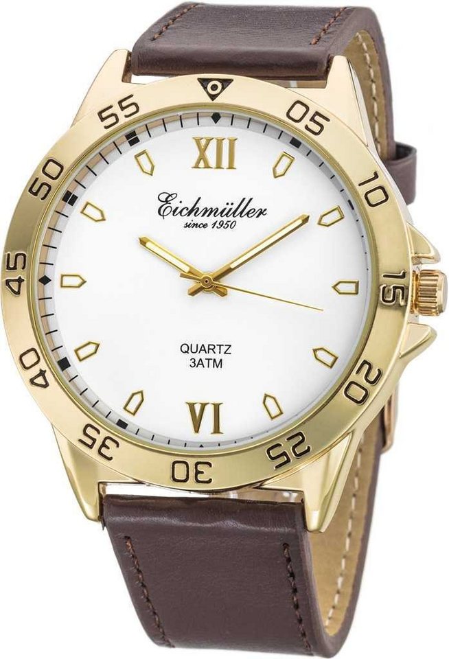 Eichmüller Quarzuhr Herrenuhr RE1042 goldfarben-weiss-braun 44 mm von Eichmüller