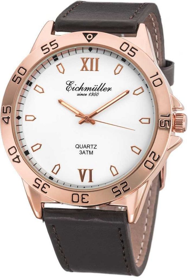 Eichmüller Quarzuhr Herrenuhr RE1043 rose-weiss-braun 44 mm von Eichmüller