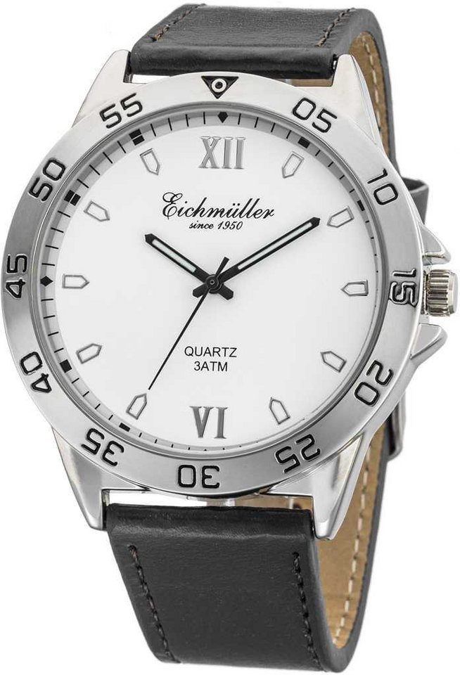 Eichmüller Quarzuhr Herrenuhr RE1044 silberfarben-weiss-schwarz 44 mm von Eichmüller