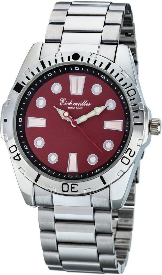 Eichmüller Quarzuhr Herrenuhr RE1049 rot Metallband 43 mm von Eichmüller