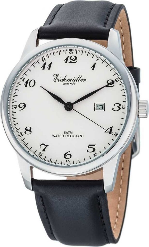 Eichmüller Quarzuhr Herrenuhr RE1063 Altweiss Lederband Schwarz 42 mm von Eichmüller