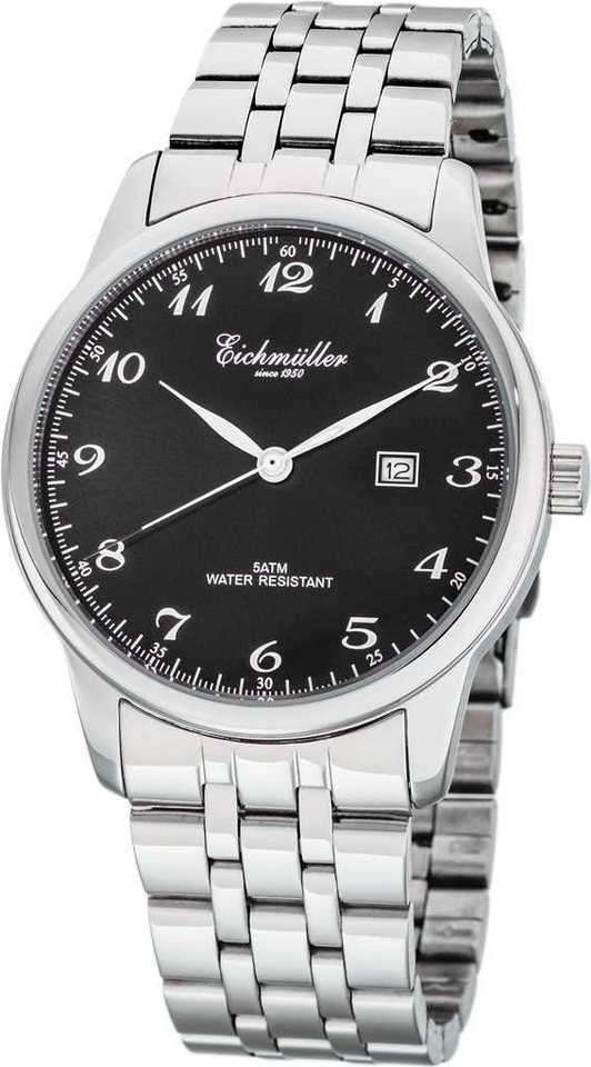 Eichmüller Quarzuhr Herrenuhr RE1064 Schwarz Edelstahlband 42 mm von Eichmüller