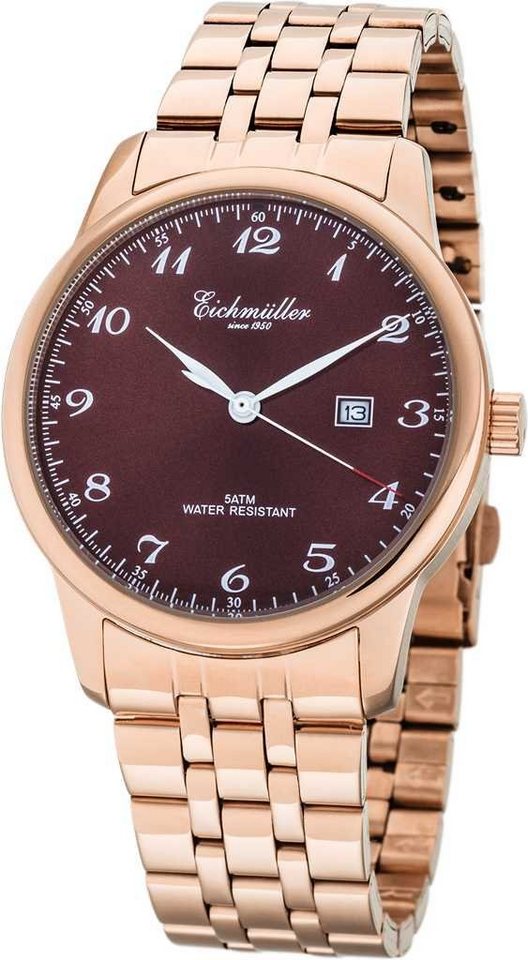 Eichmüller Quarzuhr Herrenuhr RE1071 Edelstahl rose-braun Metallband 42 mm von Eichmüller