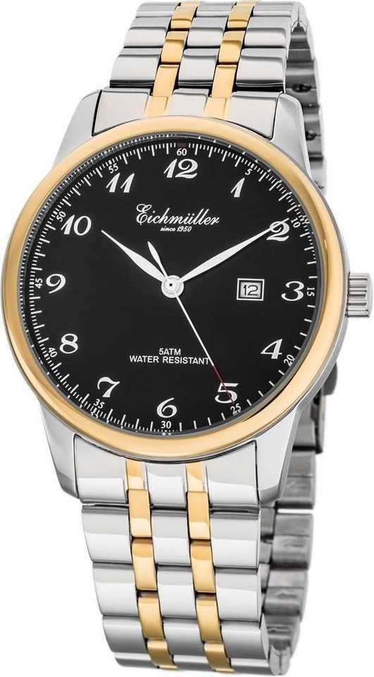 Eichmüller Quarzuhr Herrenuhr RE1072 Edelstahl bicolor-schwarz Metallband 42 mm von Eichmüller