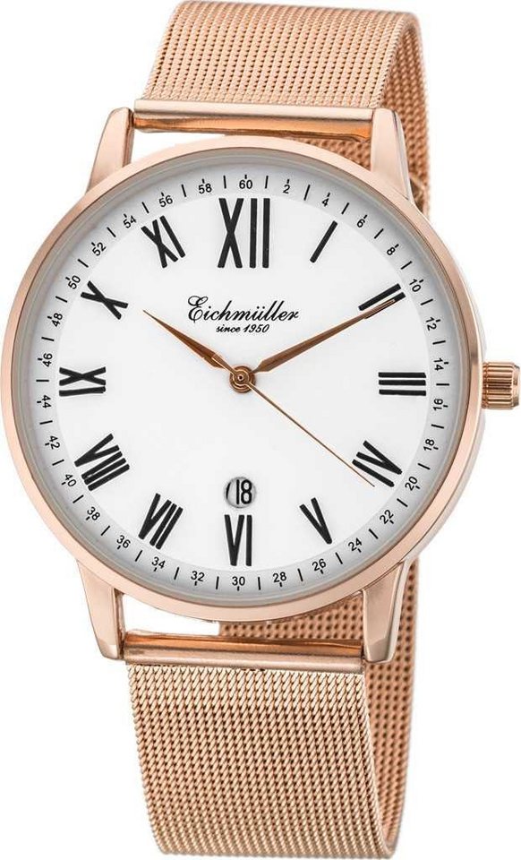 Eichmüller Quarzuhr Herrenuhr RE1103 rose-weiss Milanaiseband 40 mm von Eichmüller