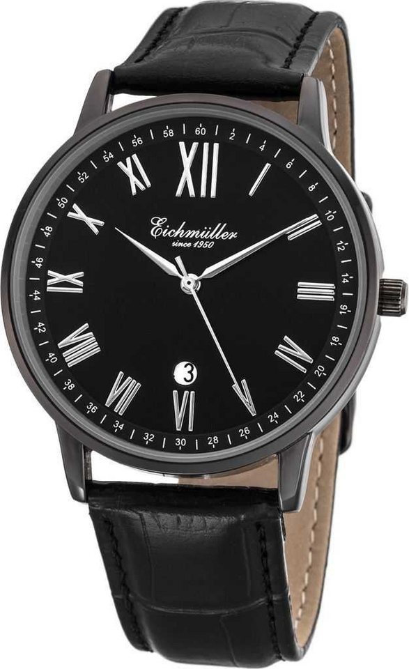 Eichmüller Quarzuhr Herrenuhr RE1107 schwarz Lederband 40 mm von Eichmüller