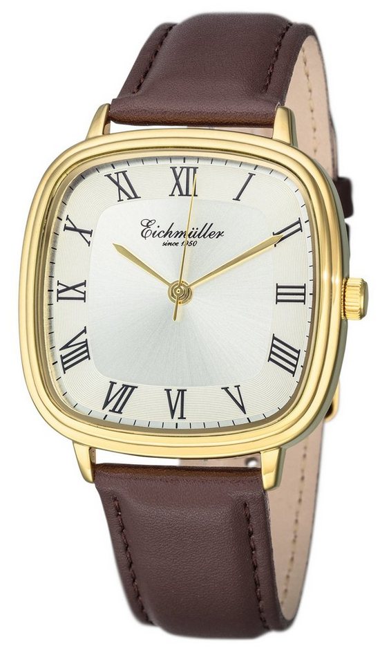 Eichmüller Quarzuhr Klassische Herrenuhr RE1146 Goldfarben Braun 39 mm von Eichmüller