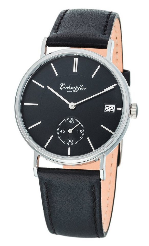 Eichmüller Quarzuhr Kleine Herrenuhr 3037-01 schwarz Lederband 37 mm von Eichmüller