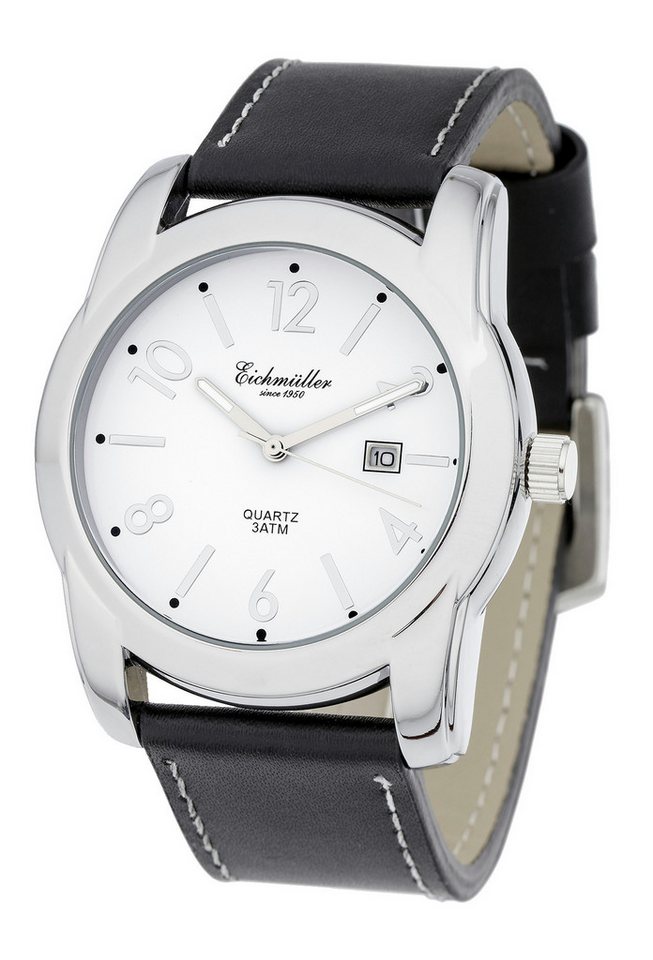 Eichmüller Quarzuhr RE1179 Elegante XL Herrenuhr Weiss-Schwarz 45 mm von Eichmüller