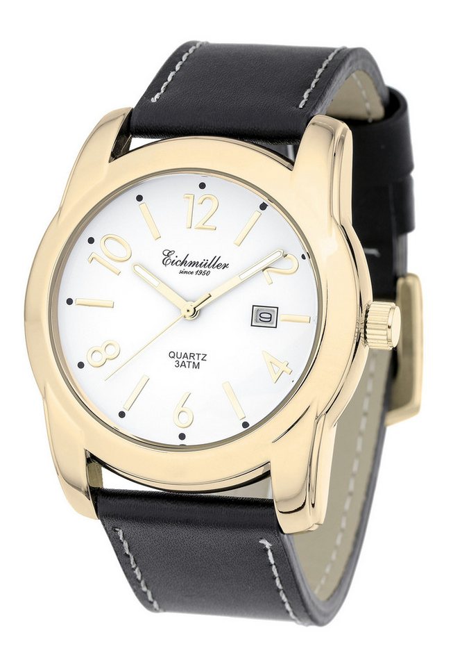 Eichmüller Quarzuhr RE1180 Elegante XL Herrenuhr Goldfarben-Schwarz 45 mm von Eichmüller