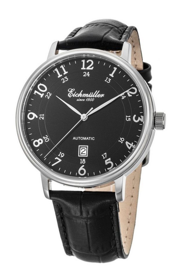 Eichmüller Quarzuhr RE7012 Herrenuhr Zifferblatt Schwarz, 42 mm, Lederband, elegante Automatikuhr für Herren von Eichmüller