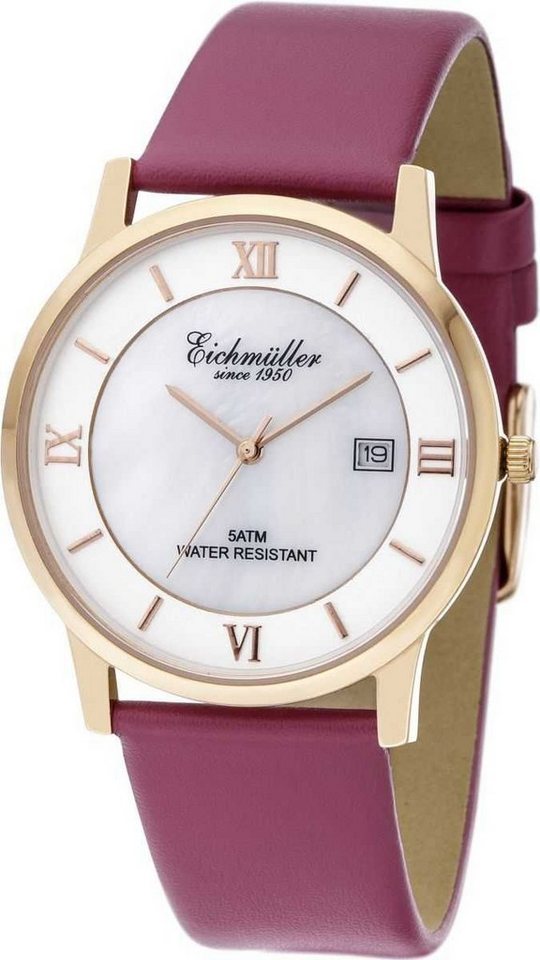 Eichmüller Quarzuhr Damenuhr 3250-07 brombeere/rose/perlmutt Lederband 37 mm von Eichmüller