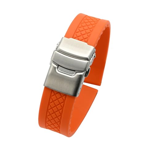 Eichmüller Silikonband Uhrenband in 18/20/22 mm Faltschließe Schwarz Orange (Orange geriffelt (0562), 22 mm) von Eichmüller