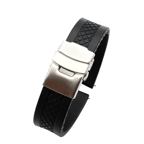 Eichmüller Silikonband Uhrenband in 18/20/22 mm Faltschließe Schwarz Orange (Schwarz geriffelt (0561), 18 mm) von Eichmüller