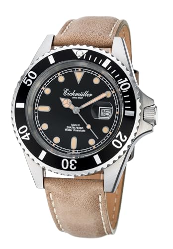 Eichmüller Taucheruhr Herren braun mit Lupe, Datumsanzeige und drehbarer Lünette 20 ATM, braun/schwarz, Riemen, Braun/Schwarz, Riemen von Eichmüller since 1950