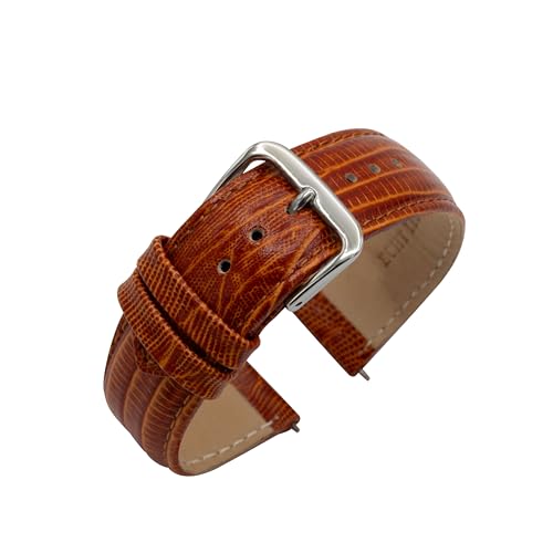 Eichmüller Uhrband Eidechse Prägung 12/14/16/18/20 mm Kalbsleder Schwarz Braun Grün Rot Blau (Braun, 18 mm) von Eichmüller since 1950