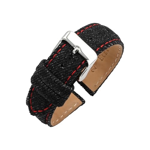 Eichmüller Uhrband Jeans Textilband in 20 & 22 mm Schwarz Blau Uhrenband Uhr (Schwarz/Rot (B63), 22 mm) von Eichmüller