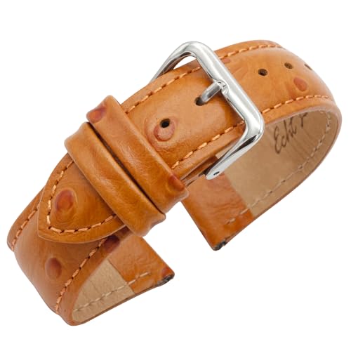 Eichmüller Uhrband Strauß Prägung 12/14/16/18/20 mm Kalbsleder Schwarz Braun Blau (Braun, 20 mm) von Eichmüller since 1950