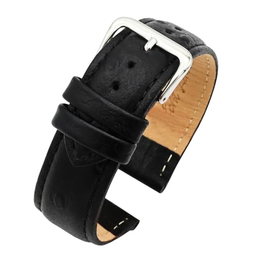 Eichmüller Uhrband Strauß Prägung 12/14/16/18/20 mm Kalbsleder Schwarz Braun Blau (Schwarz, 18 mm) von Eichmüller since 1950