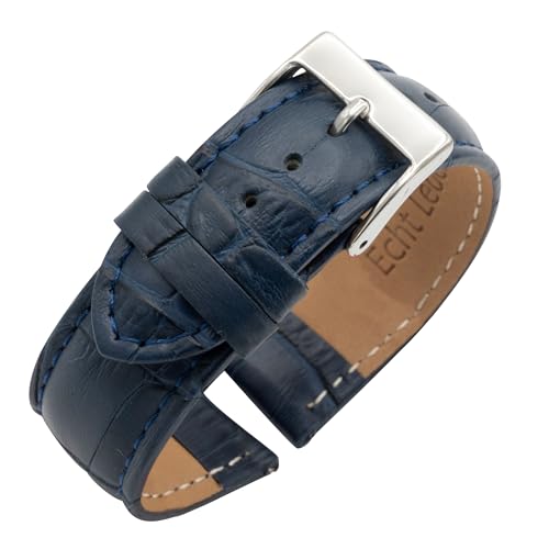 Eichmüller since 1950 Uhrenarmband Alligator in 14/18/20/22 mm Kroko Prägung Kalbsleder (Blau (0817), 22 mm) von Eichmüller since 1950