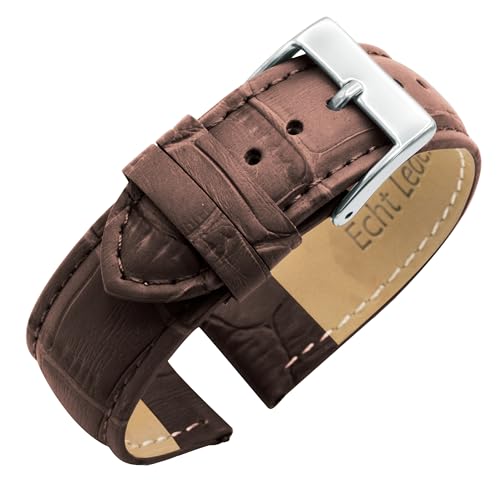 Eichmüller Uhrenarmband Alligator in 14/18/20/22 mm Kroko Prägung Kalbsleder (Dunkelbraun (0814), 20 mm) von Eichmüller