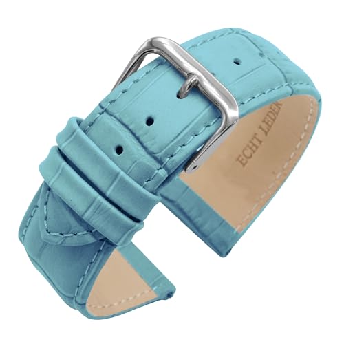 Eichmüller since 1950 Uhrenarmband Lederband Kalbsleder Alligator-/Krokoprägung 12/14/16/18/20/22 mm (Hellblau, 16 mm) von Eichmüller since 1950